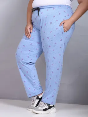 Cotton Printed Night Pants For Women - Blue