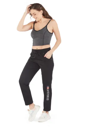 Cotton Regular Fit Lounge Pants For Women - Black