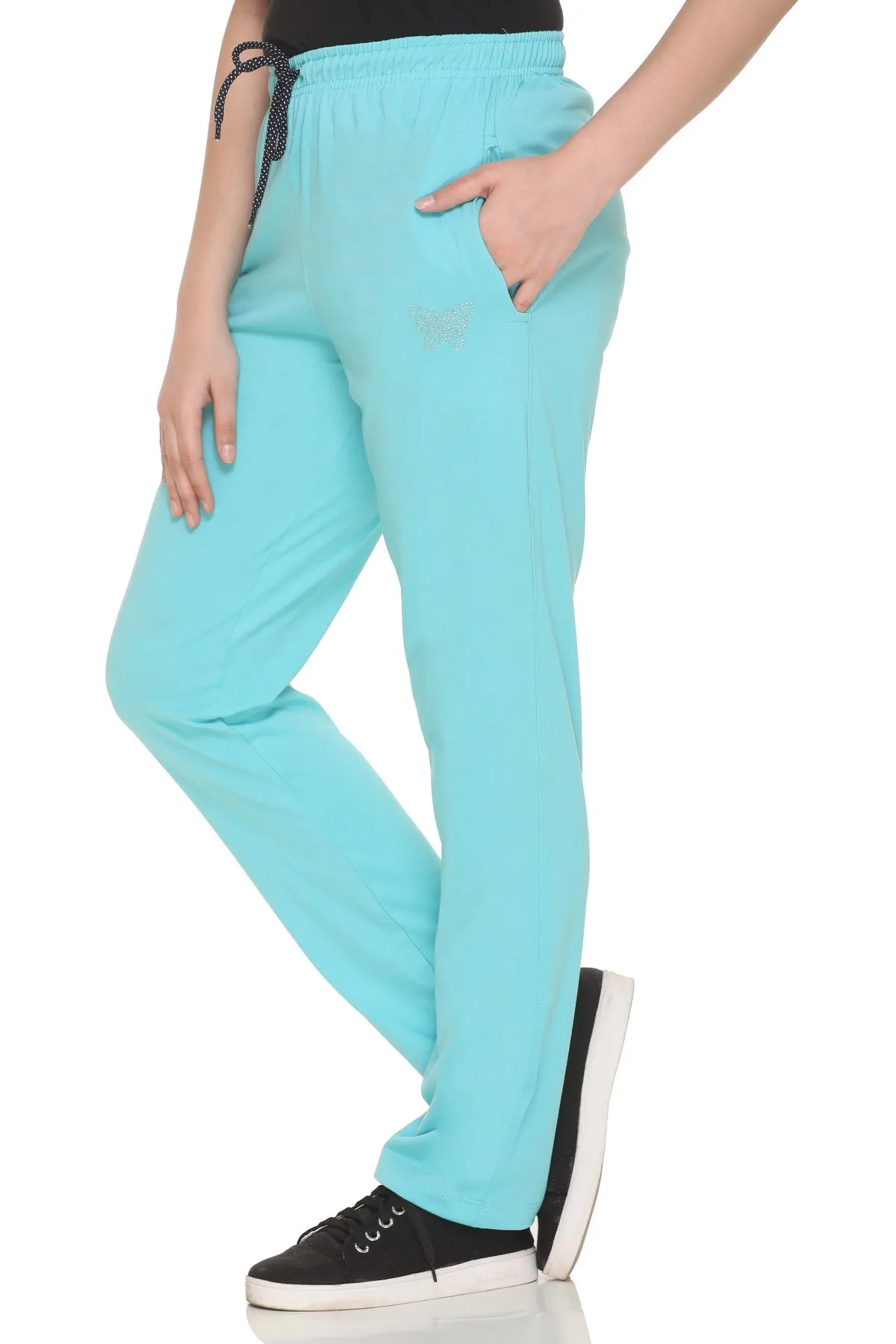 Cotton Track Pants For Women - Turquoise