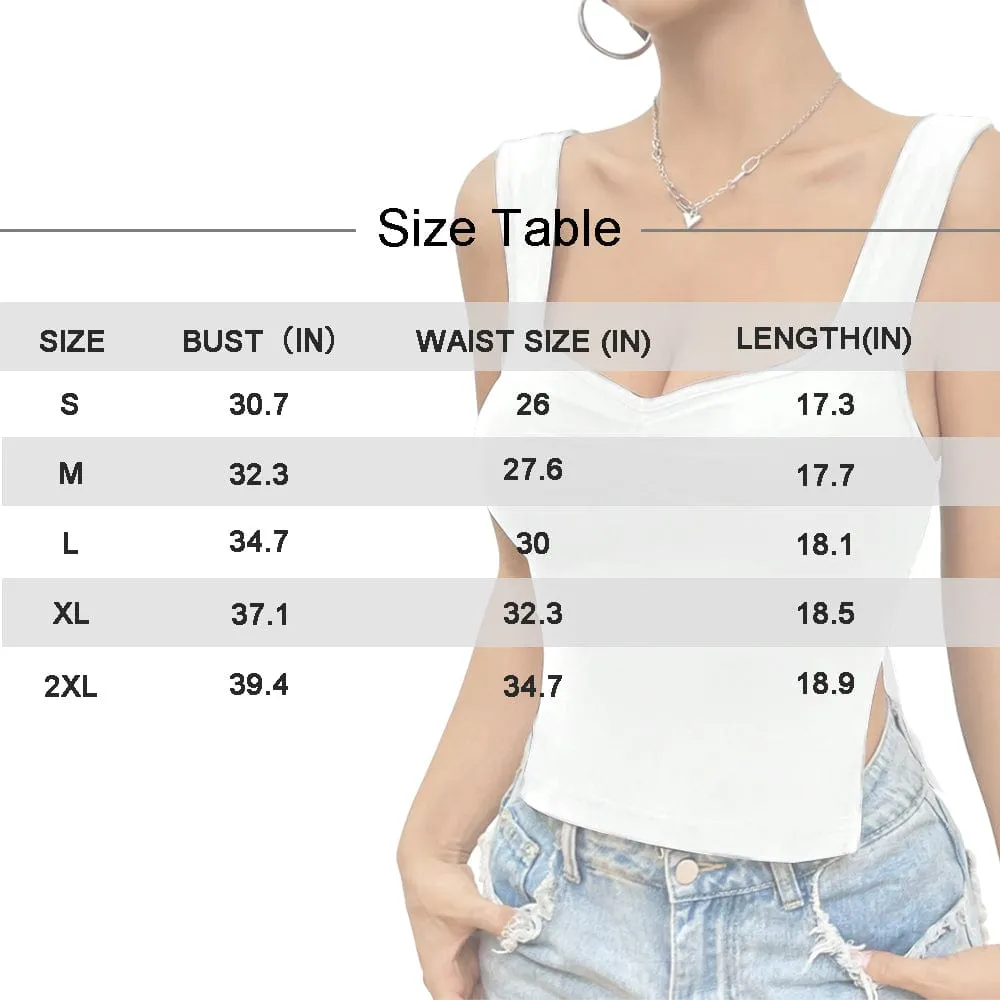 Custom Face Yellow Flowers Top Personalized Women's Square Neck Backless Ruched Side Split Crop Tank Tops