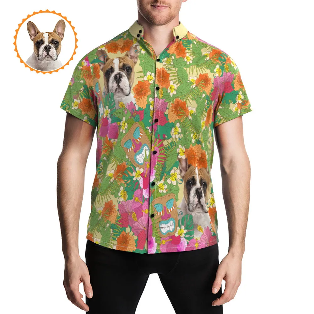 Custom Pet Face Hawaiian Shirt Floral Print Button Up Beach Shirts