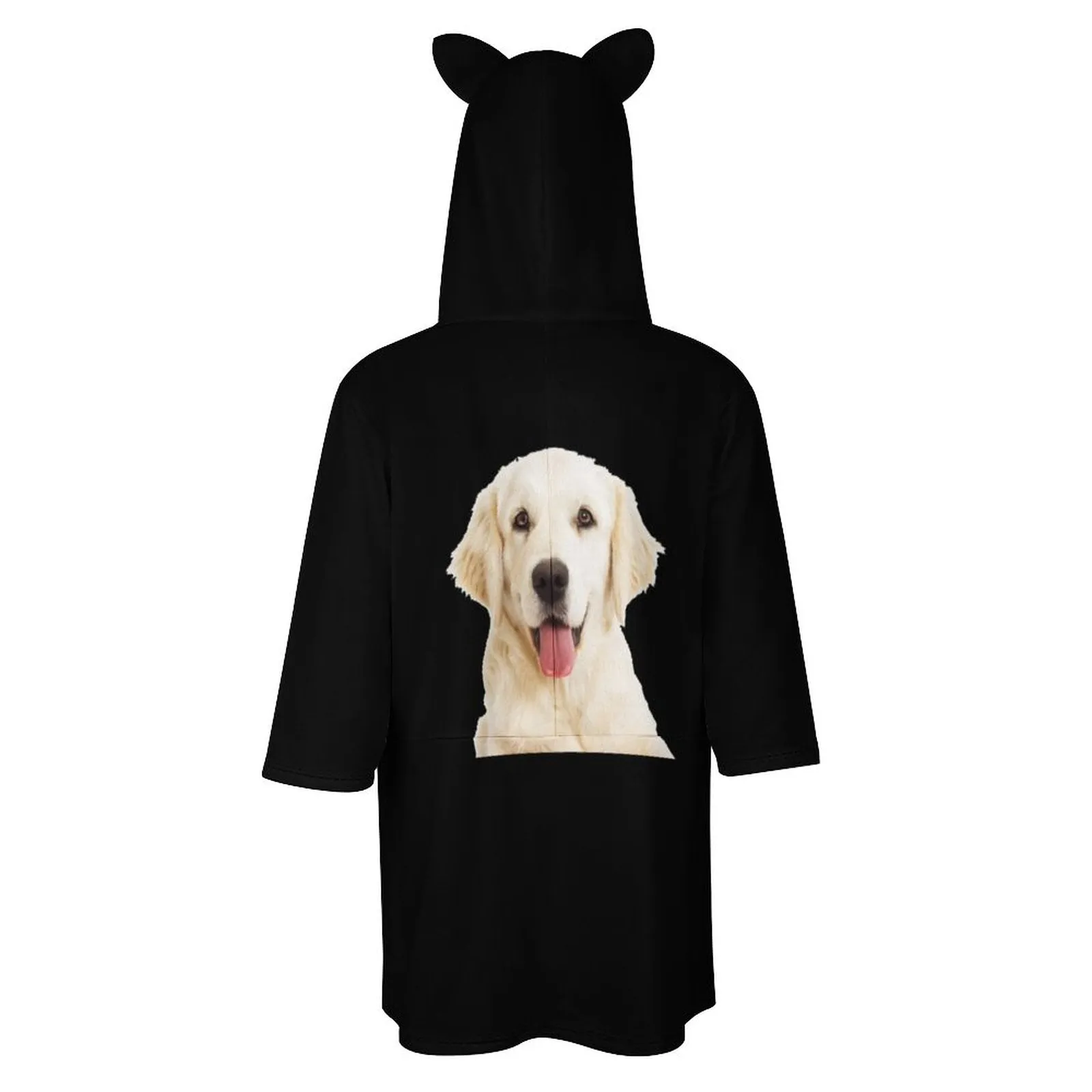 Custom Pet Face Hoodie Three Quarter Sleeve CoolHoodieDesigns Women's Cat Ear Hooded Pullover