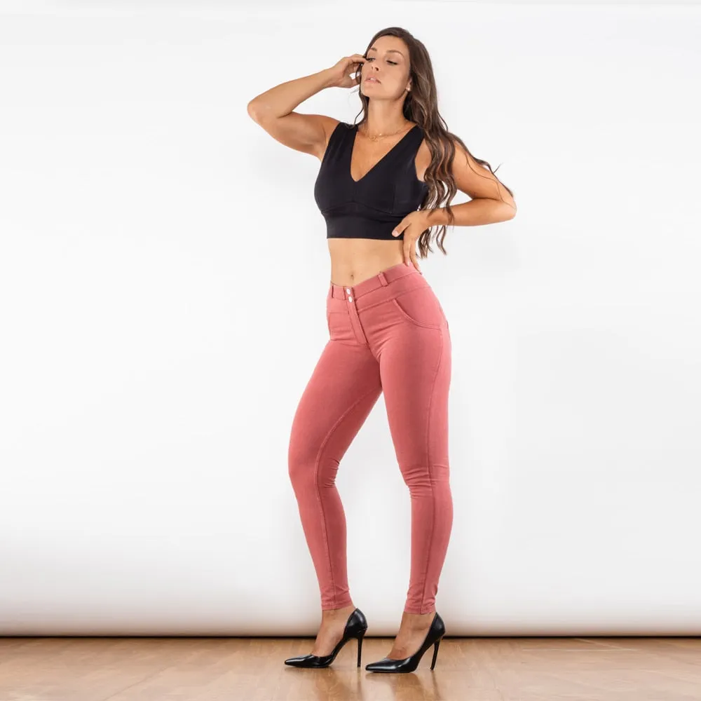 Dark Pink Washed Middle Waist Lifting Jeggings