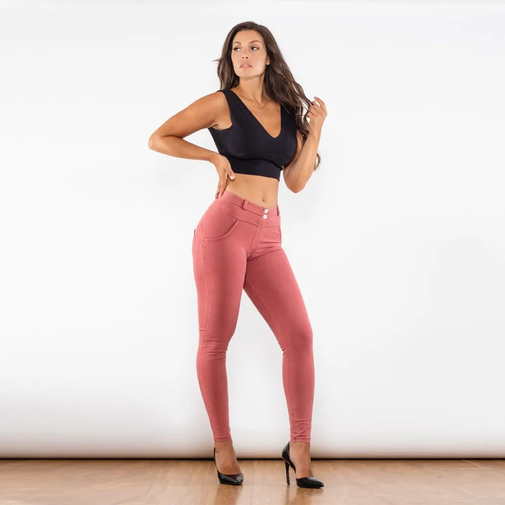 Dark Pink Washed Middle Waist Lifting Jeggings