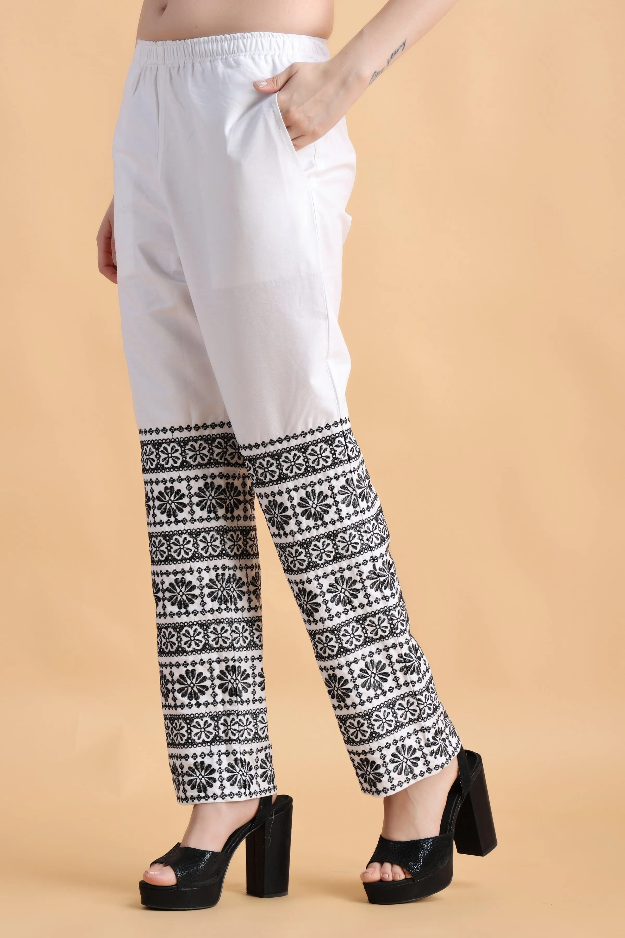 Detailed All Around Cotton Pants