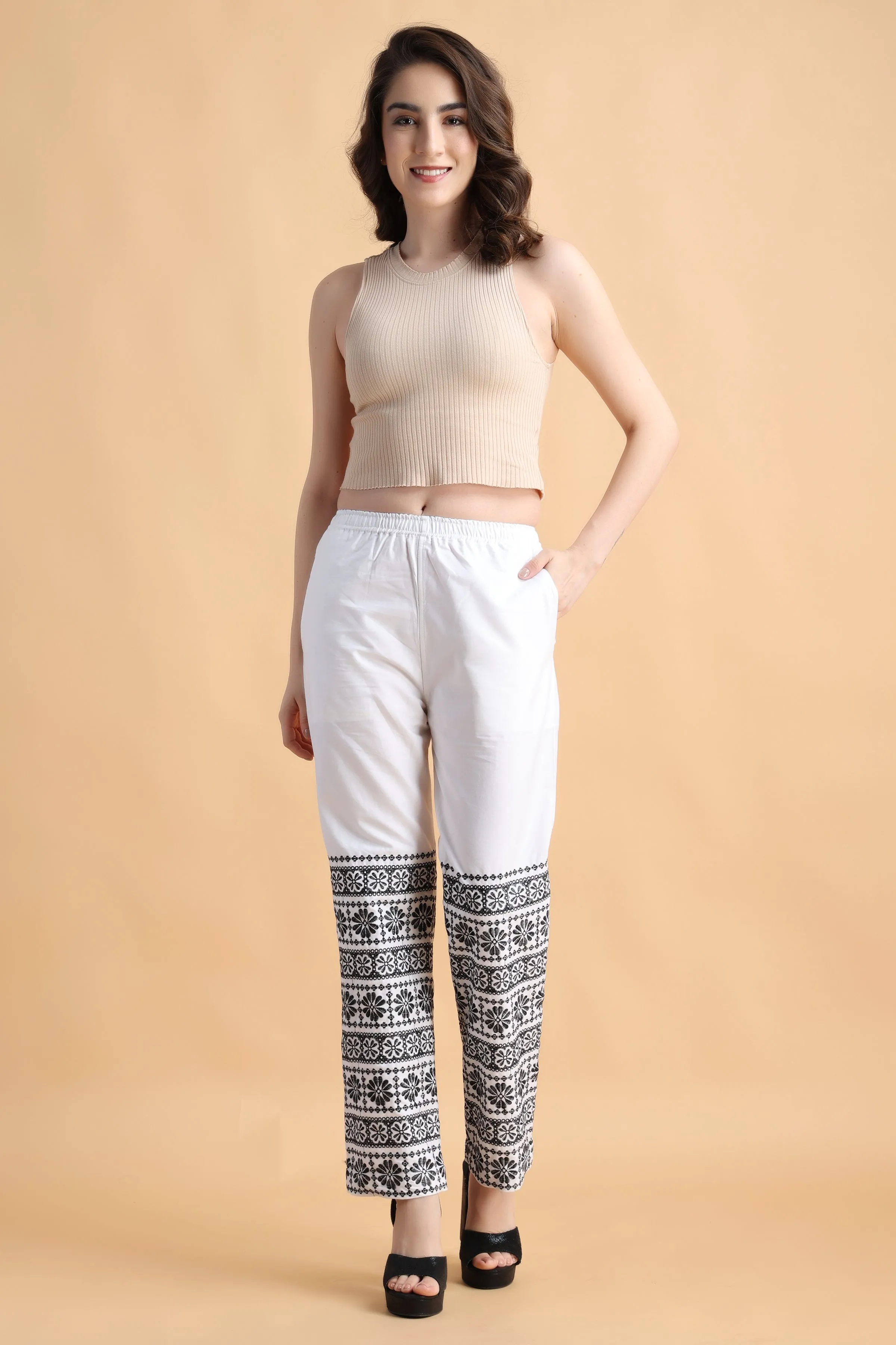 Detailed All Around Cotton Pants