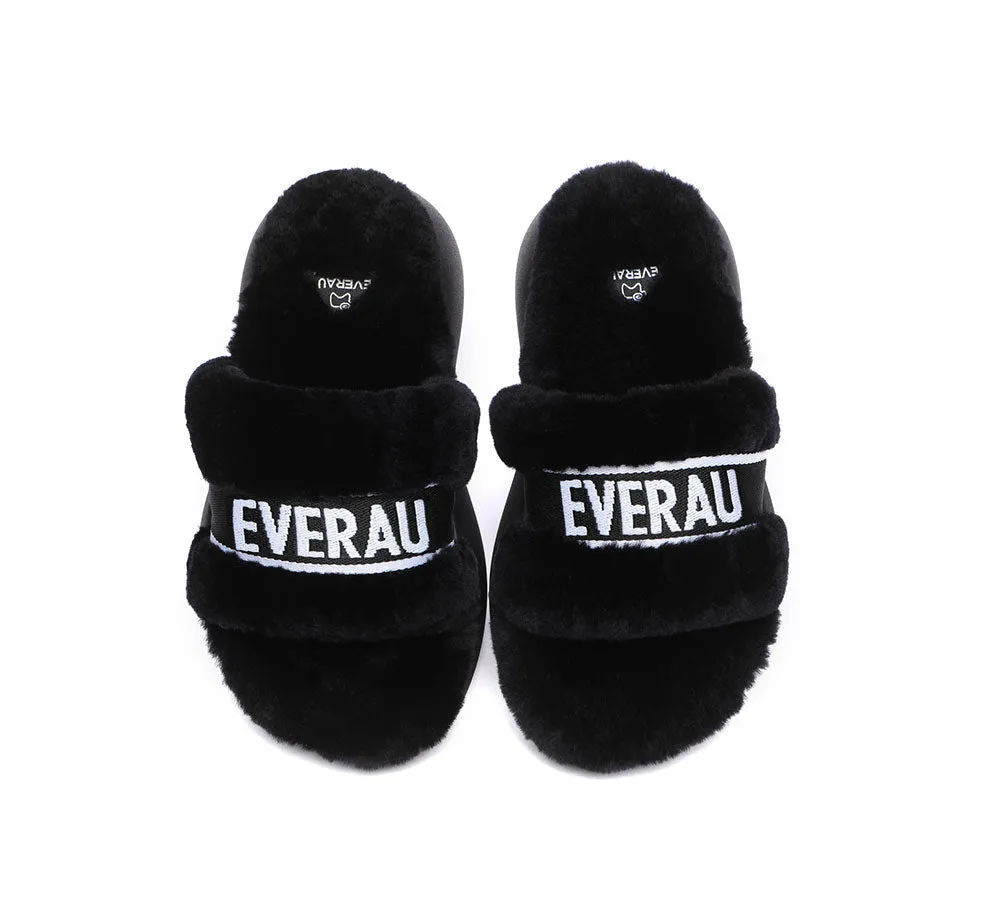 EVERAU High Platform Sheepskin Wool Slides Women Flossy Slipper