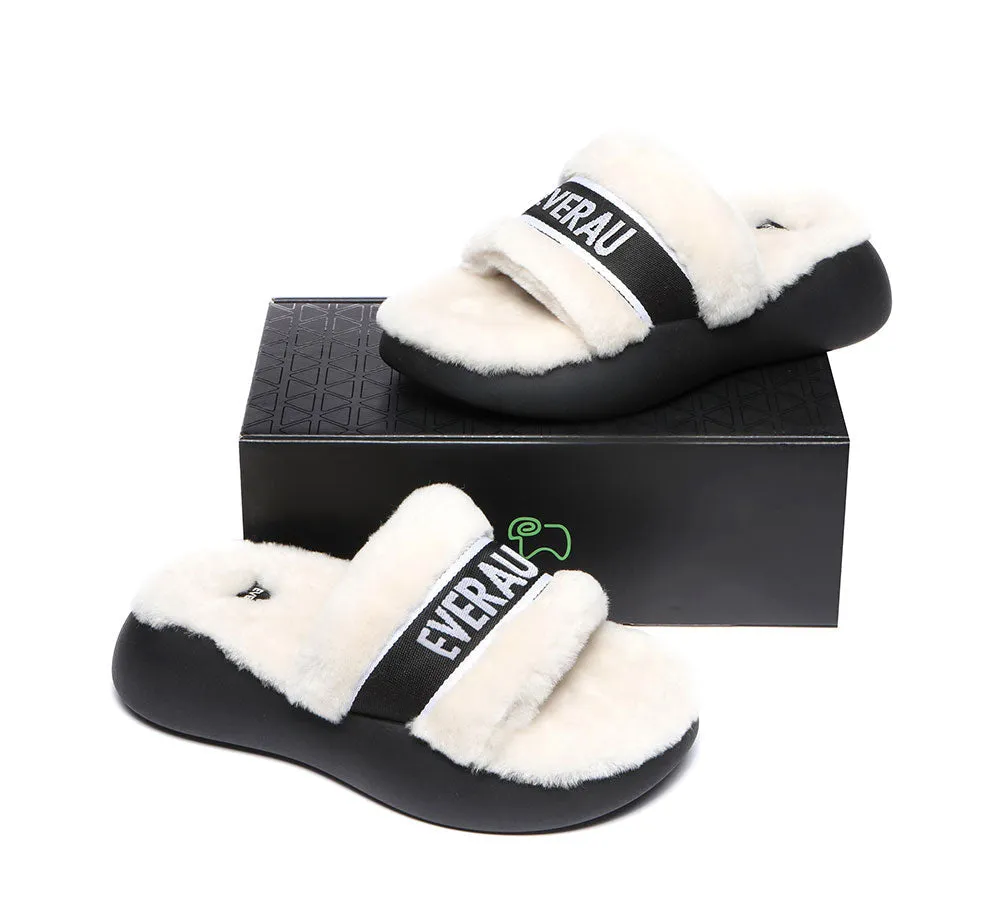 EVERAU High Platform Sheepskin Wool Slides Women Flossy Slipper