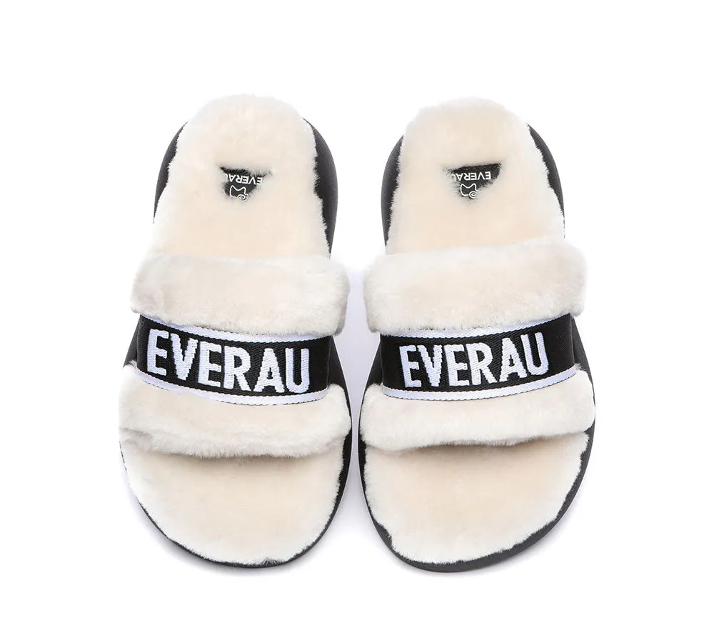 EVERAU High Platform Sheepskin Wool Slides Women Flossy Slipper