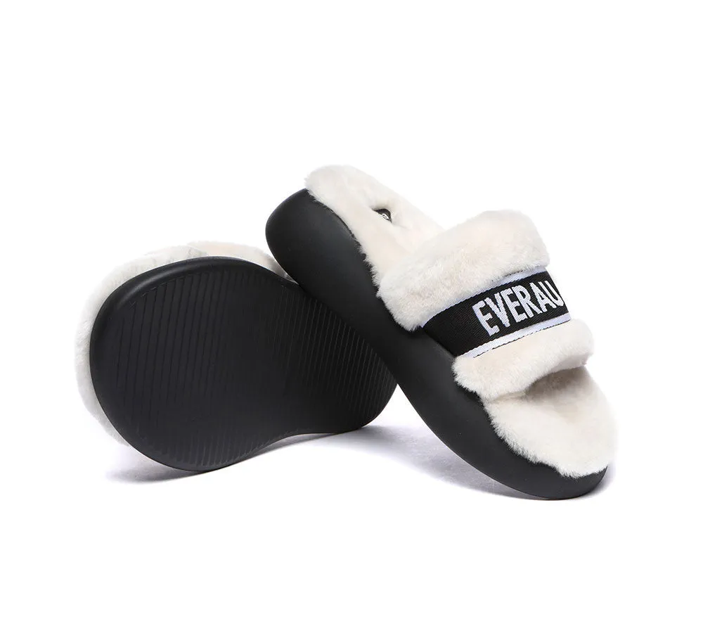 EVERAU High Platform Sheepskin Wool Slides Women Flossy Slipper