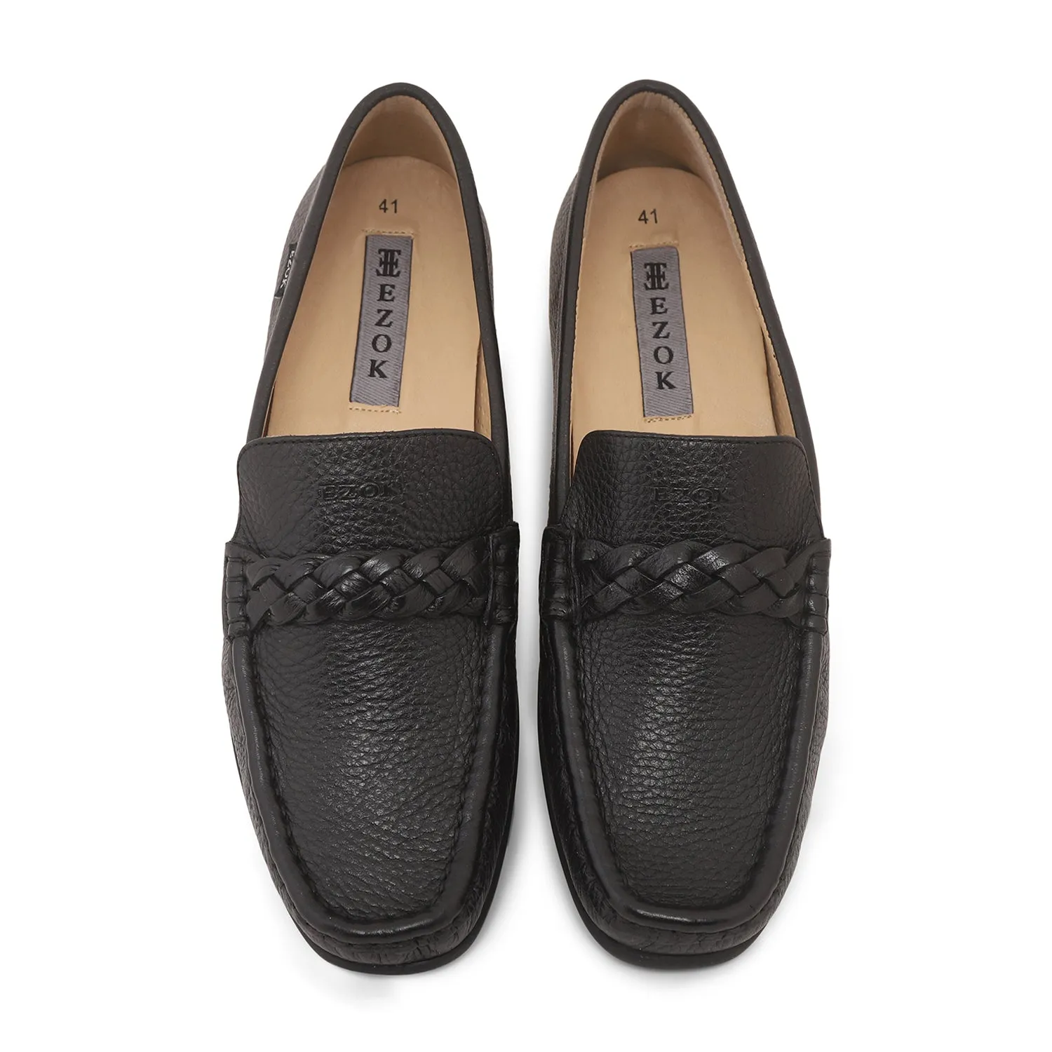 Ezok Mens Black Moccasin Driving Leather Loafers