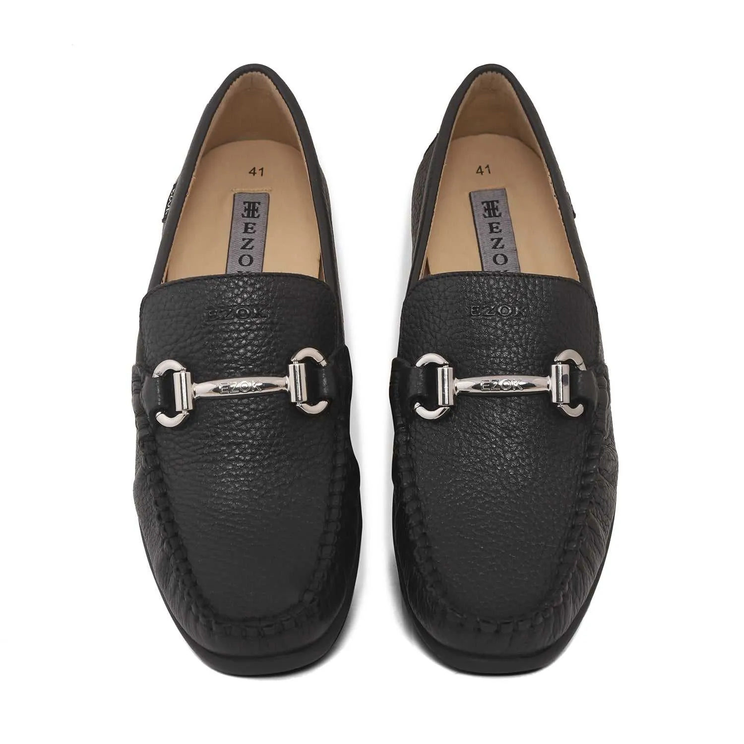 Ezok Mens Black Moccasin Driving Leather Loafers