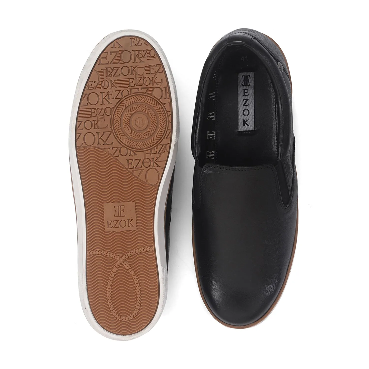 Ezok Mens Black Slip-On Sneakers