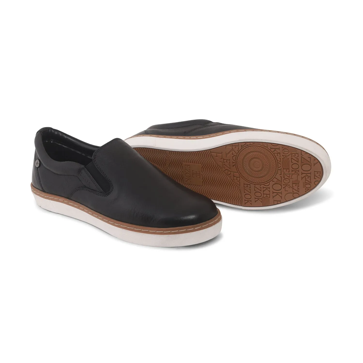 Ezok Mens Black Slip-On Sneakers