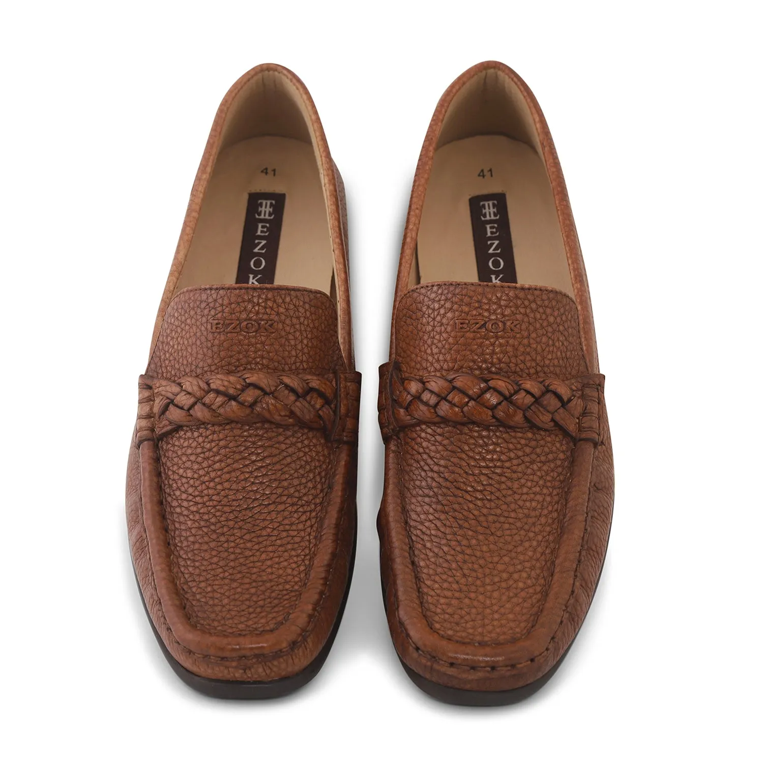 Ezok Mens Tan Moccasin Driving Leather Loafers