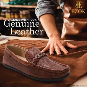 Ezok Mens Tan Moccasin Driving Leather Loafers