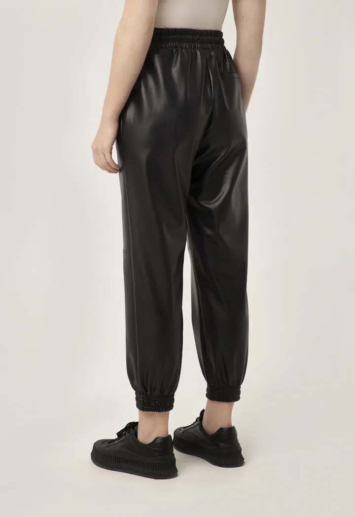 Faux Leather Solid Jog Pants