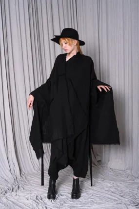 Forme d'Expression | HC010 Double Cashcot Poncho | Außergewöhnlicher Poncho-Mantel mit Gürtel aus weichem Kaschmir in schwarz