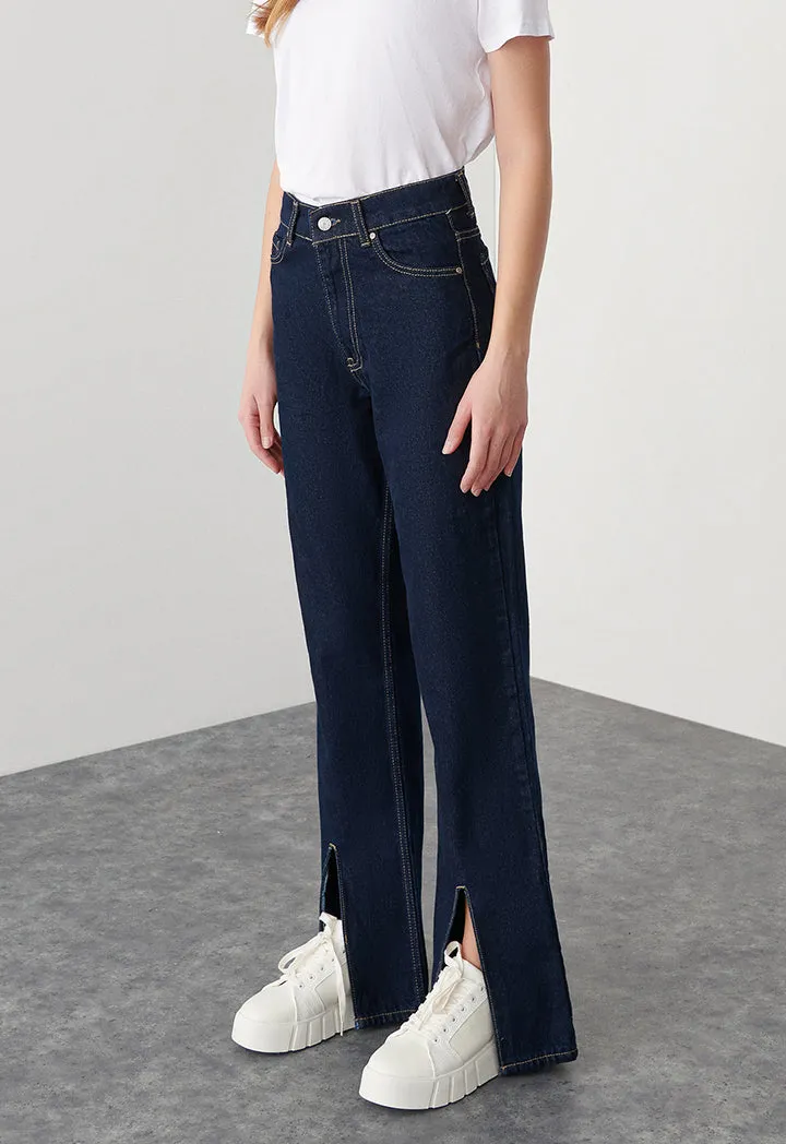 Front Slit Hem Solid Denim Jeans