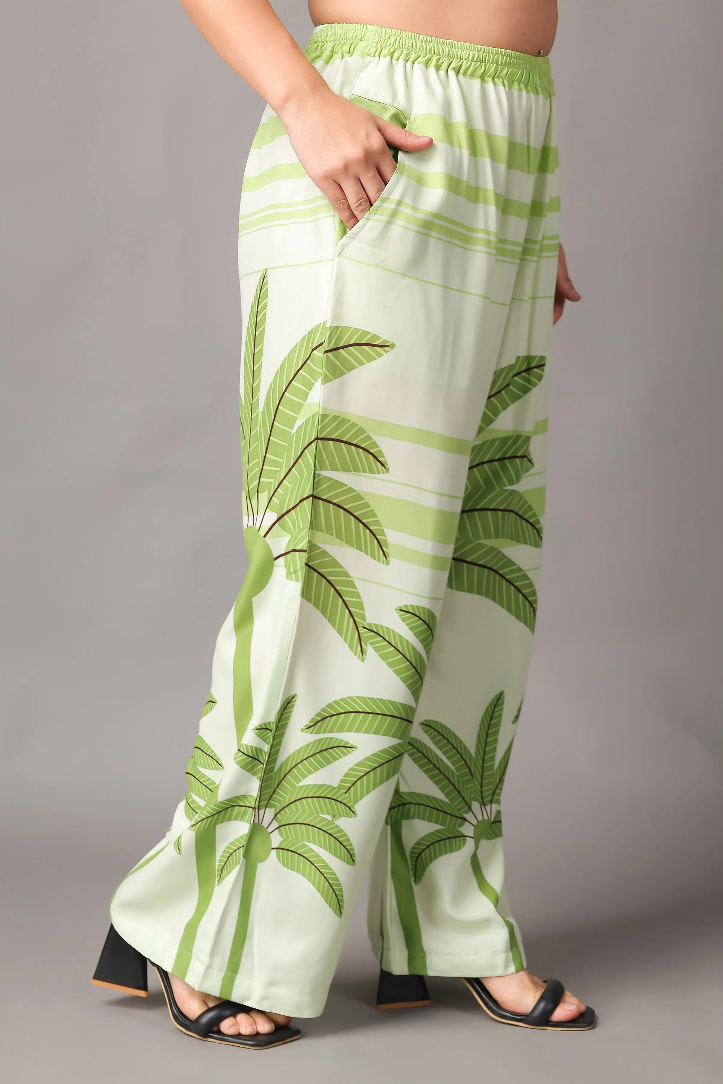 Green Palm Leaf Rayon Palazzo