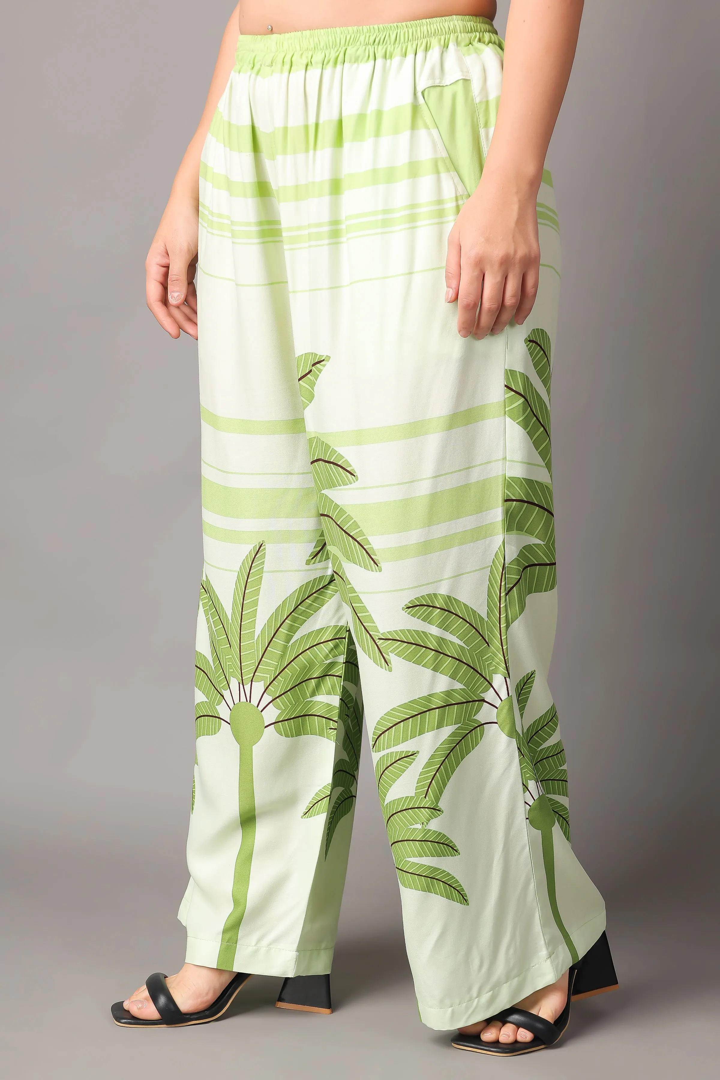 Green Palm Leaf Rayon Palazzo