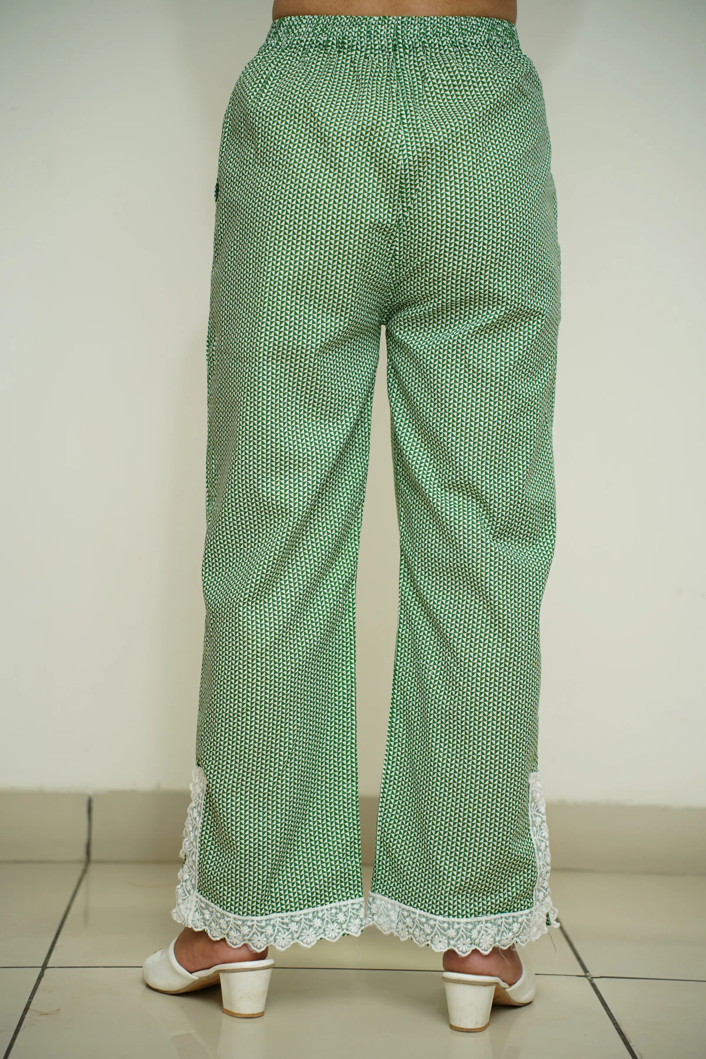 Green Printed Detailed Cotton Pants