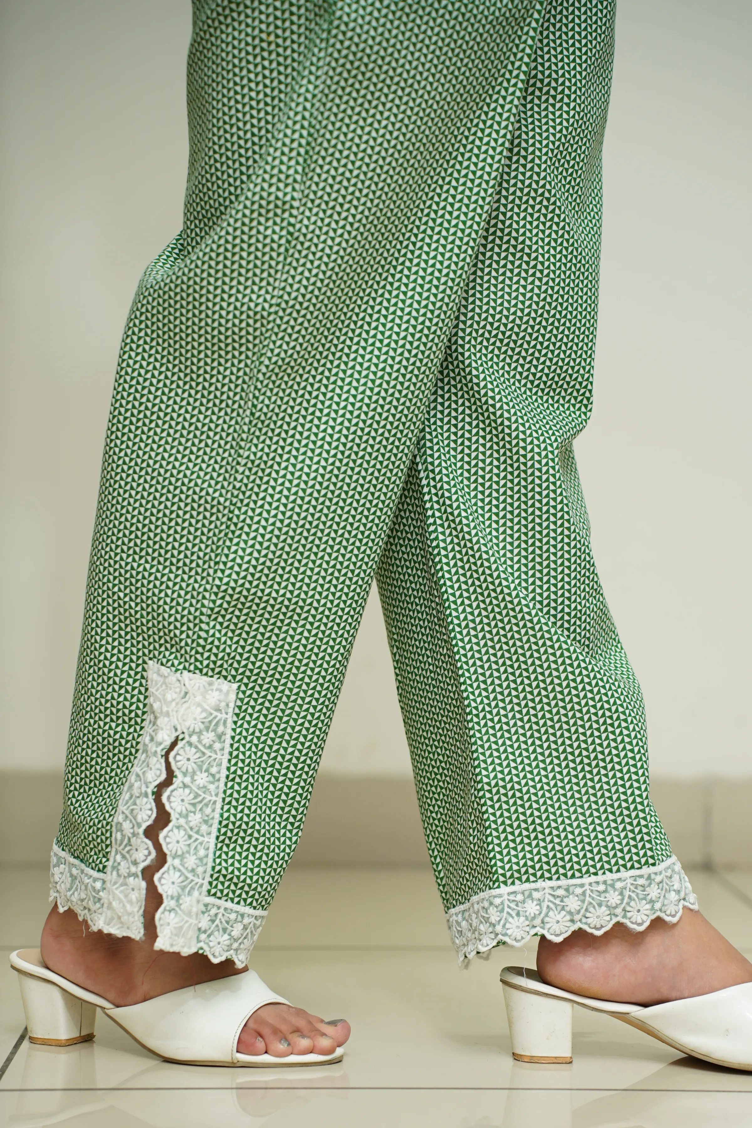 Green Printed Detailed Cotton Pants