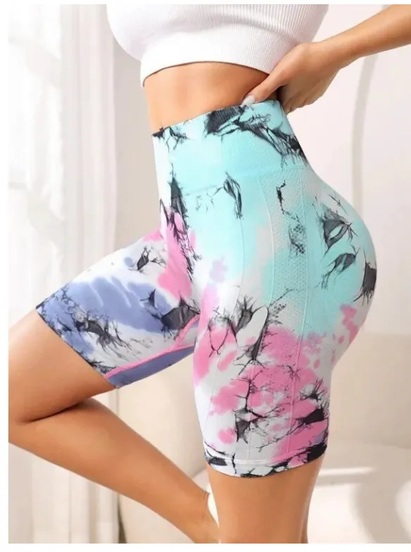 Hand-Painted Tie-Dye Yoga Shorts