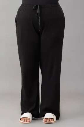 High Rise Cotton Straight Black Trackpants(Available in Plus Size)