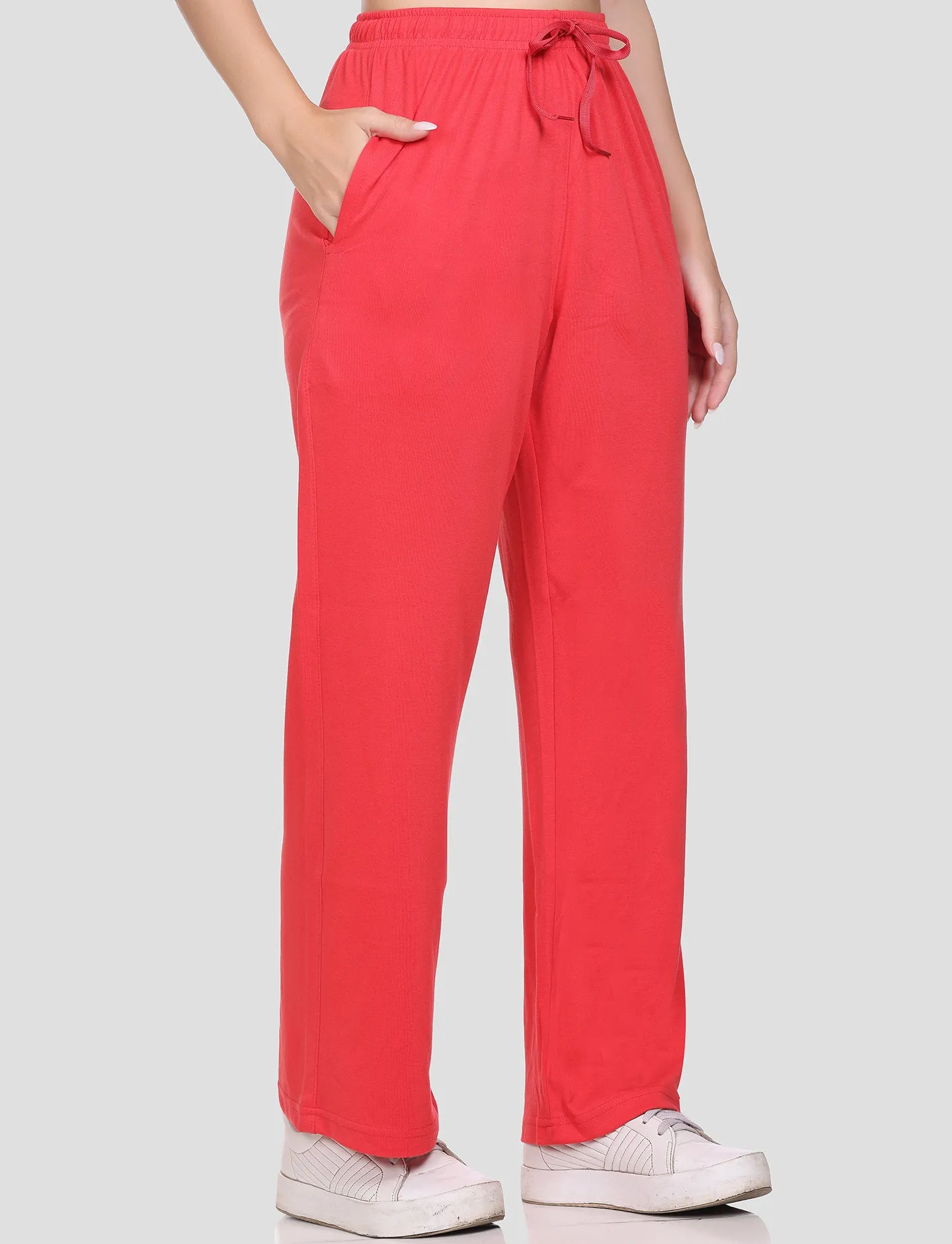 High Rise Cotton Straight Crimson Red Trackpants