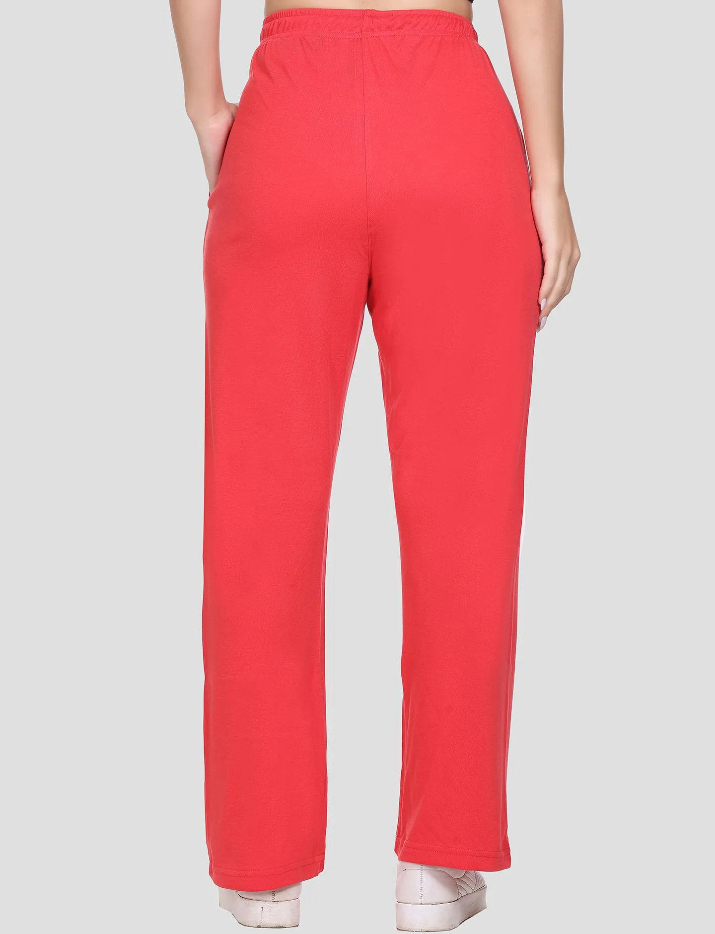 High Rise Cotton Straight Crimson Red Trackpants