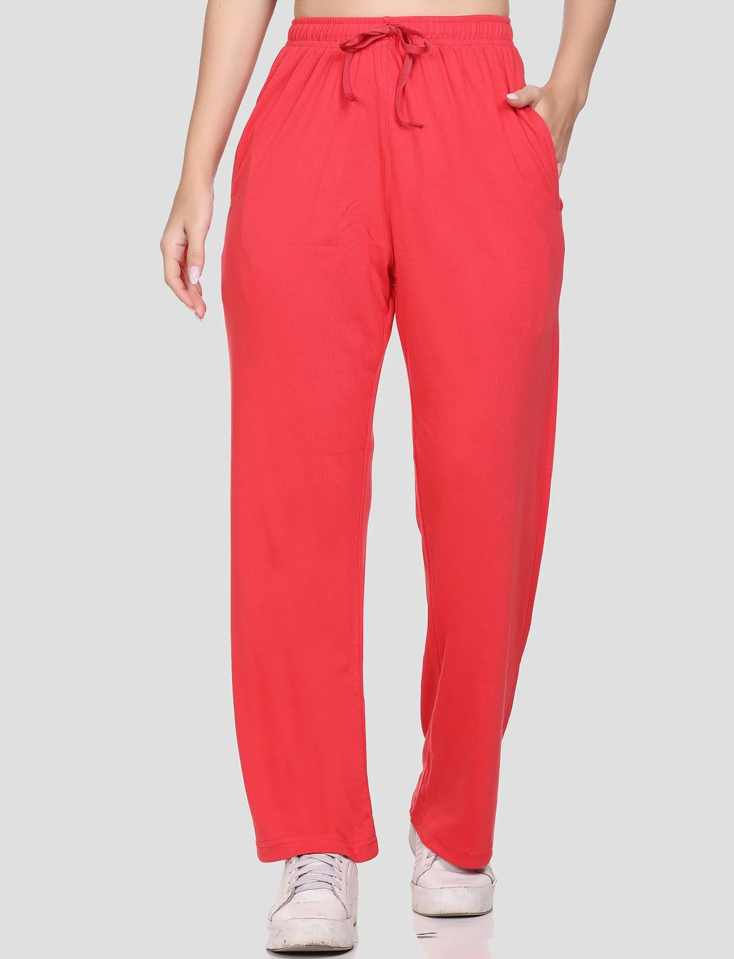 High Rise Cotton Straight Crimson Red Trackpants