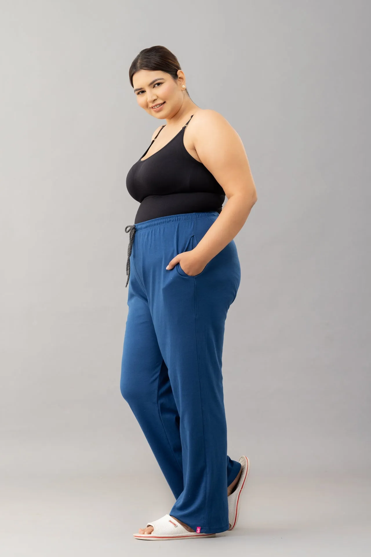 High Rise Cotton Straight Denim Trackpants(Available in Plus Size)