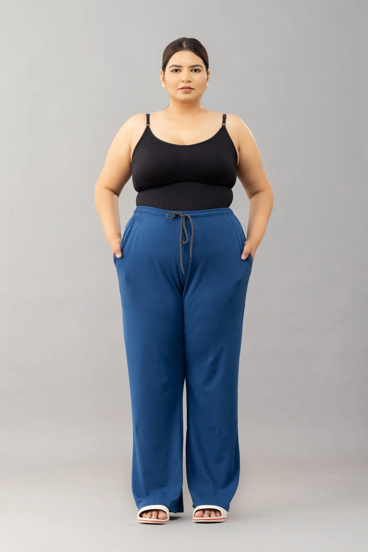 High Rise Cotton Straight Denim Trackpants(Available in Plus Size)