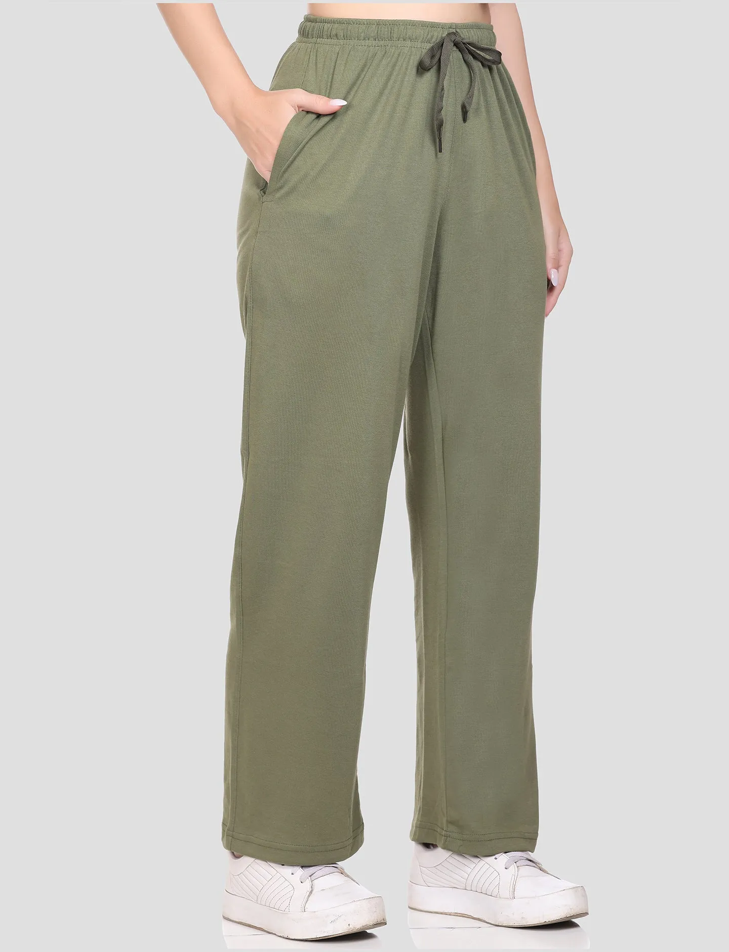 High Rise Cotton Straight Fern Green Trackpants