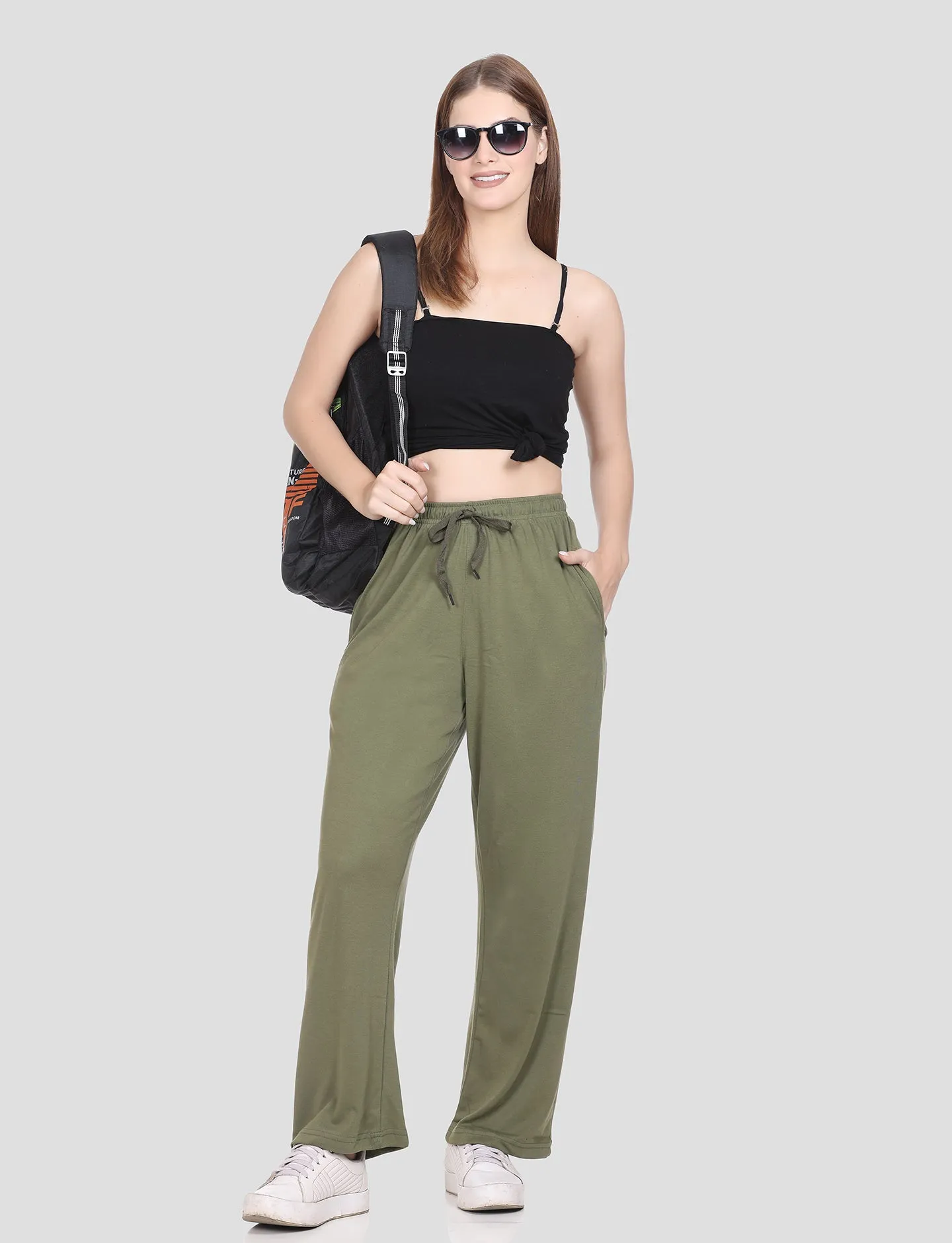 High Rise Cotton Straight Fern Green Trackpants