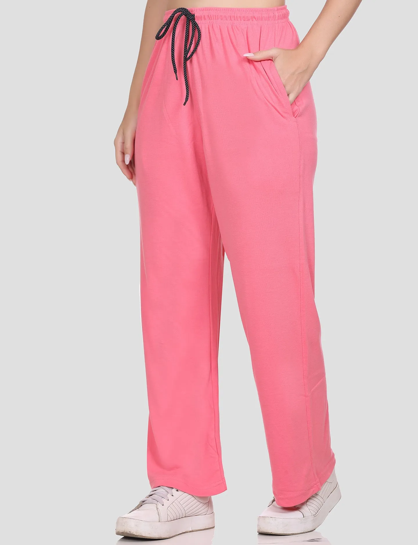 High Rise Cotton Straight Flame Pink Trackpants