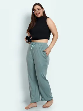 High Rise Cotton Straight Sage Trackpants(Available in Plus Size)