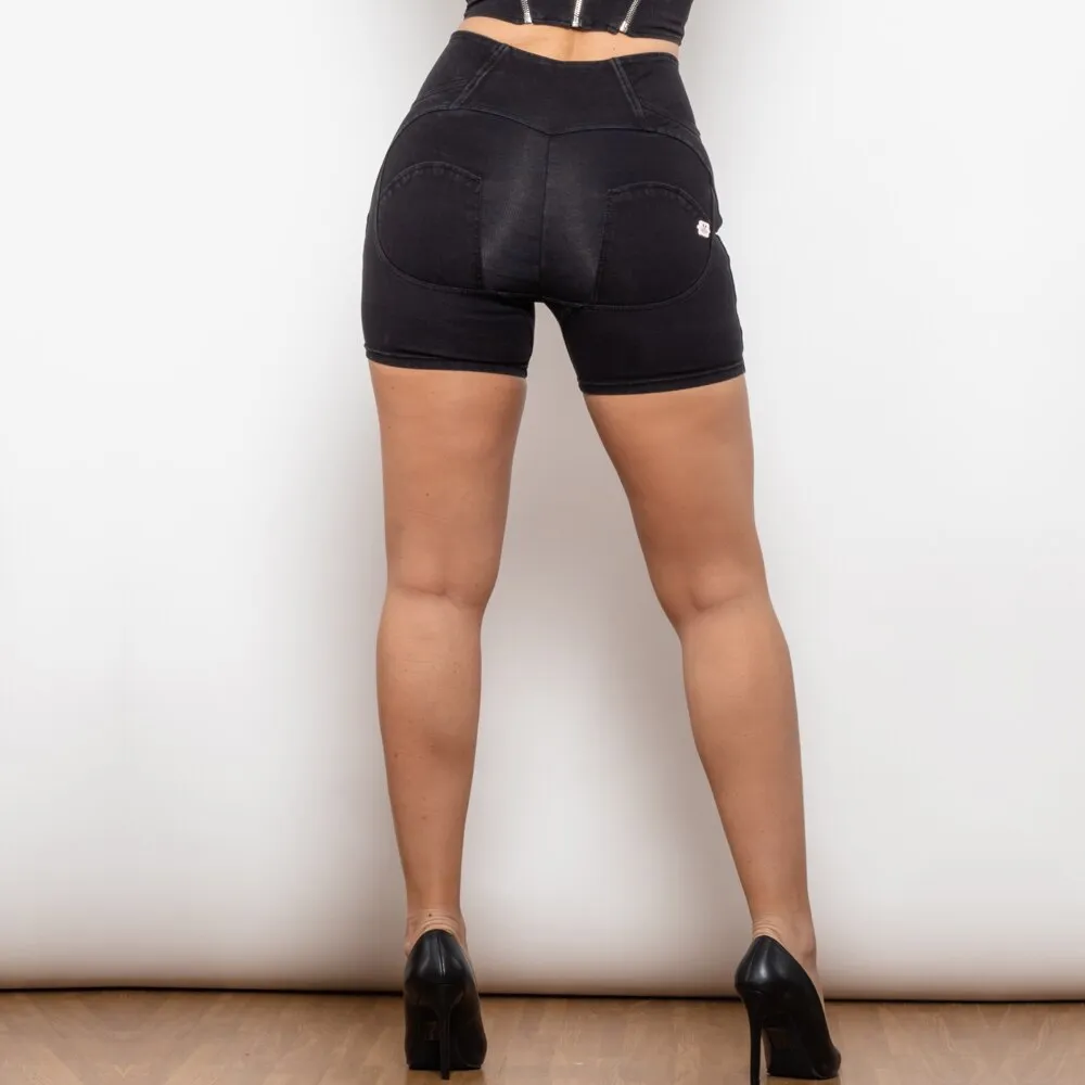 High Waist Black Lift Jeggings Shorts  with Stripe