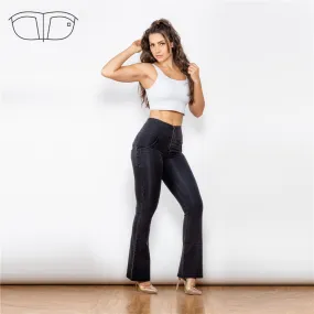 High Waist Dark Thread Black Flare Jeans