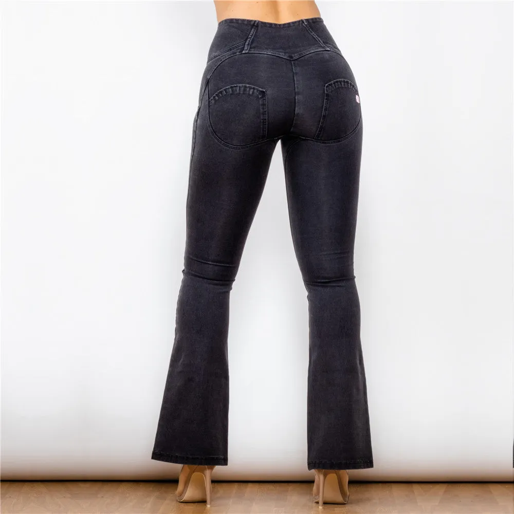 High Waist Dark Thread Black Flare Jeans