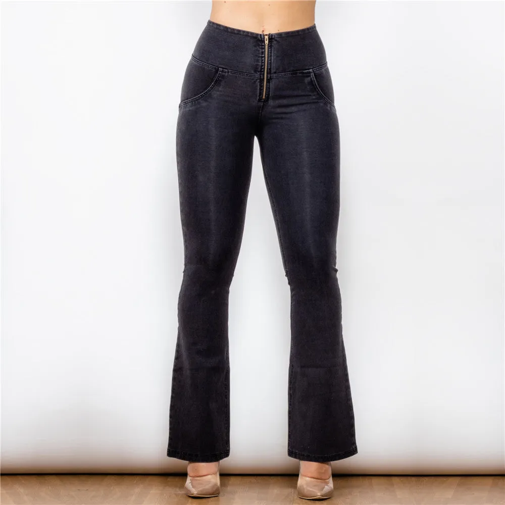 High Waist Dark Thread Black Flare Jeans