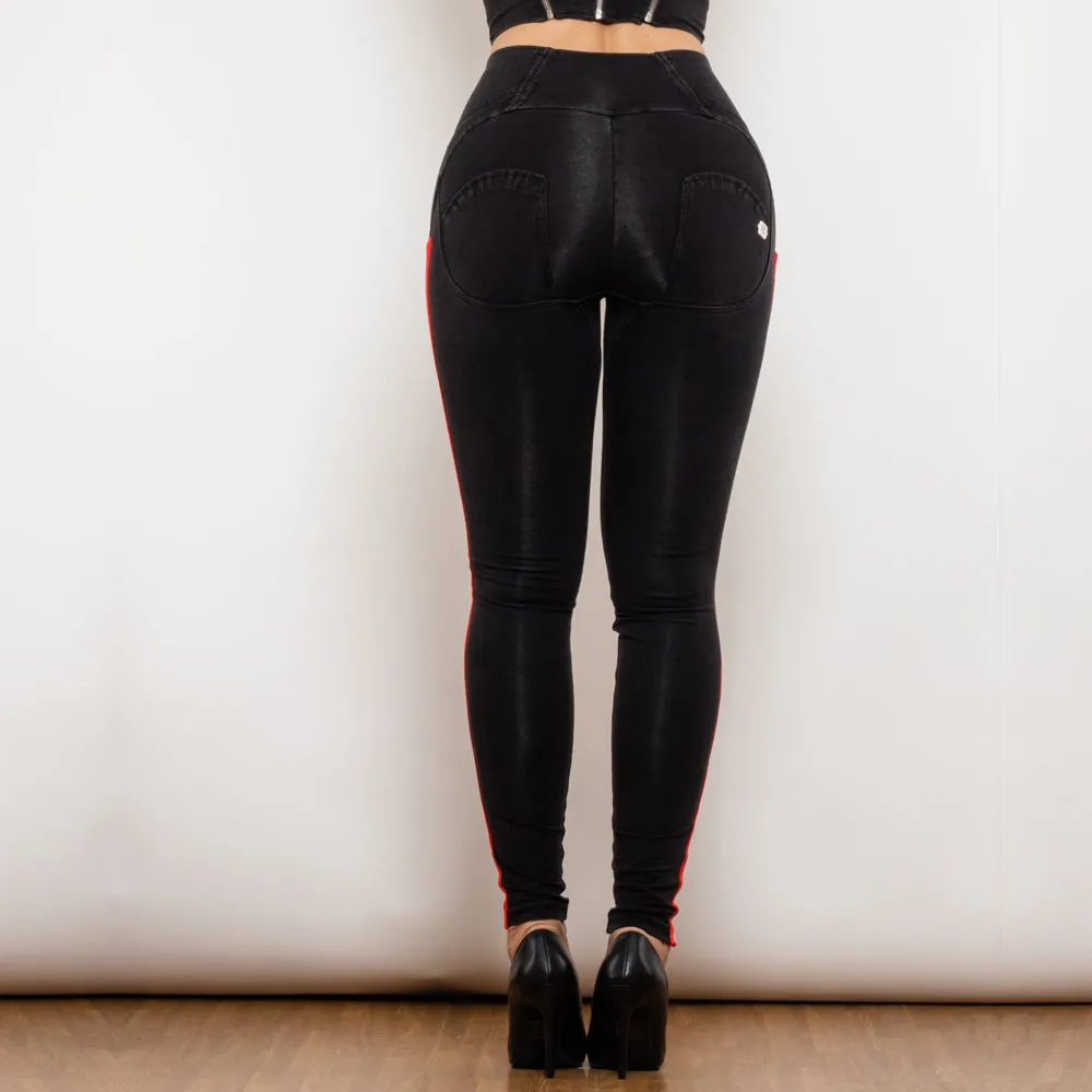 High Waist Dark Thread Black Jeans with Stripe