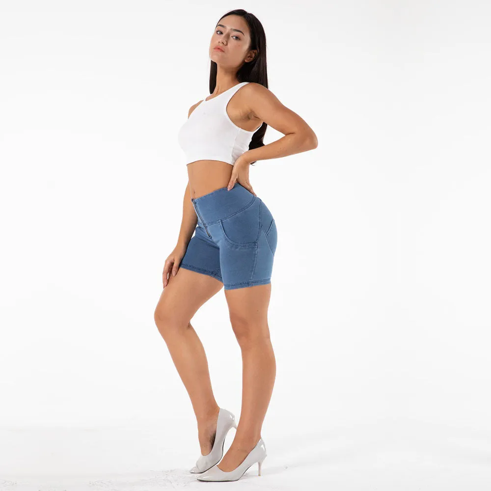 High Waist Dark Thread Light Blue Shorts