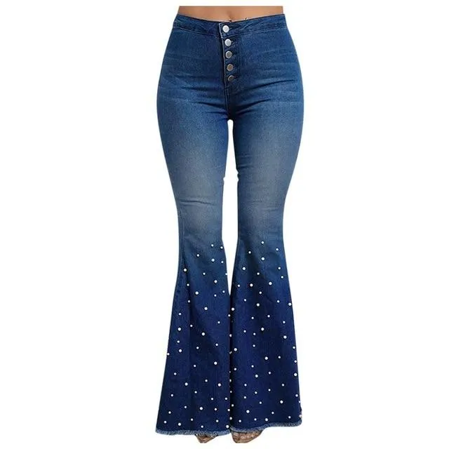 High Waist Jeans Button Tassel Bell Bottom