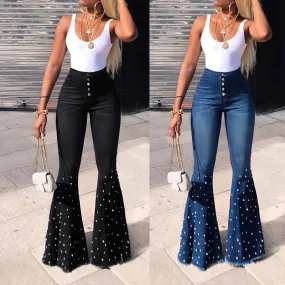 High Waist Jeans Button Tassel Bell Bottom