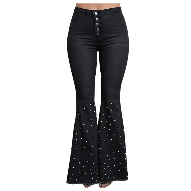 High Waist Jeans Button Tassel Bell Bottom