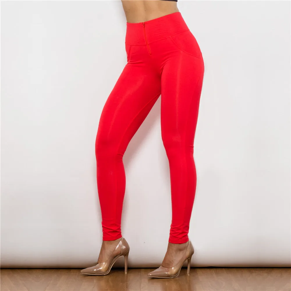 High Waist Red Knitted Leggings