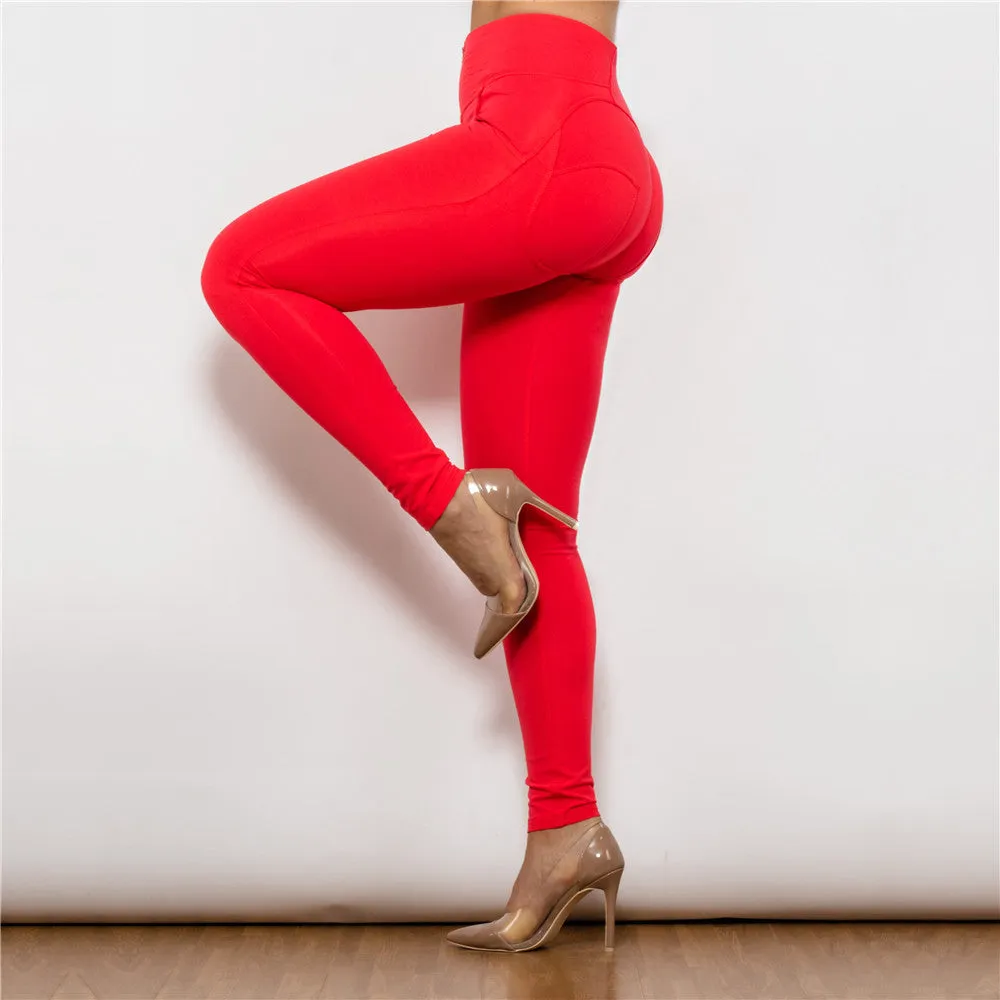 High Waist Red Knitted Leggings