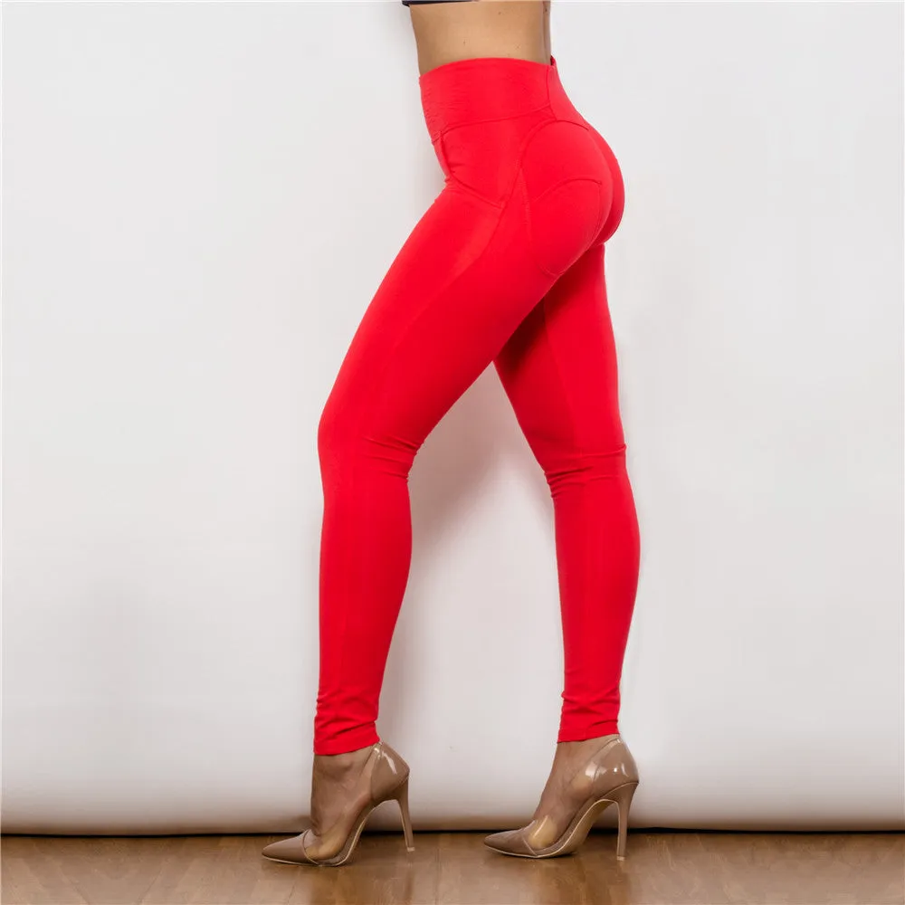 High Waist Red Knitted Leggings